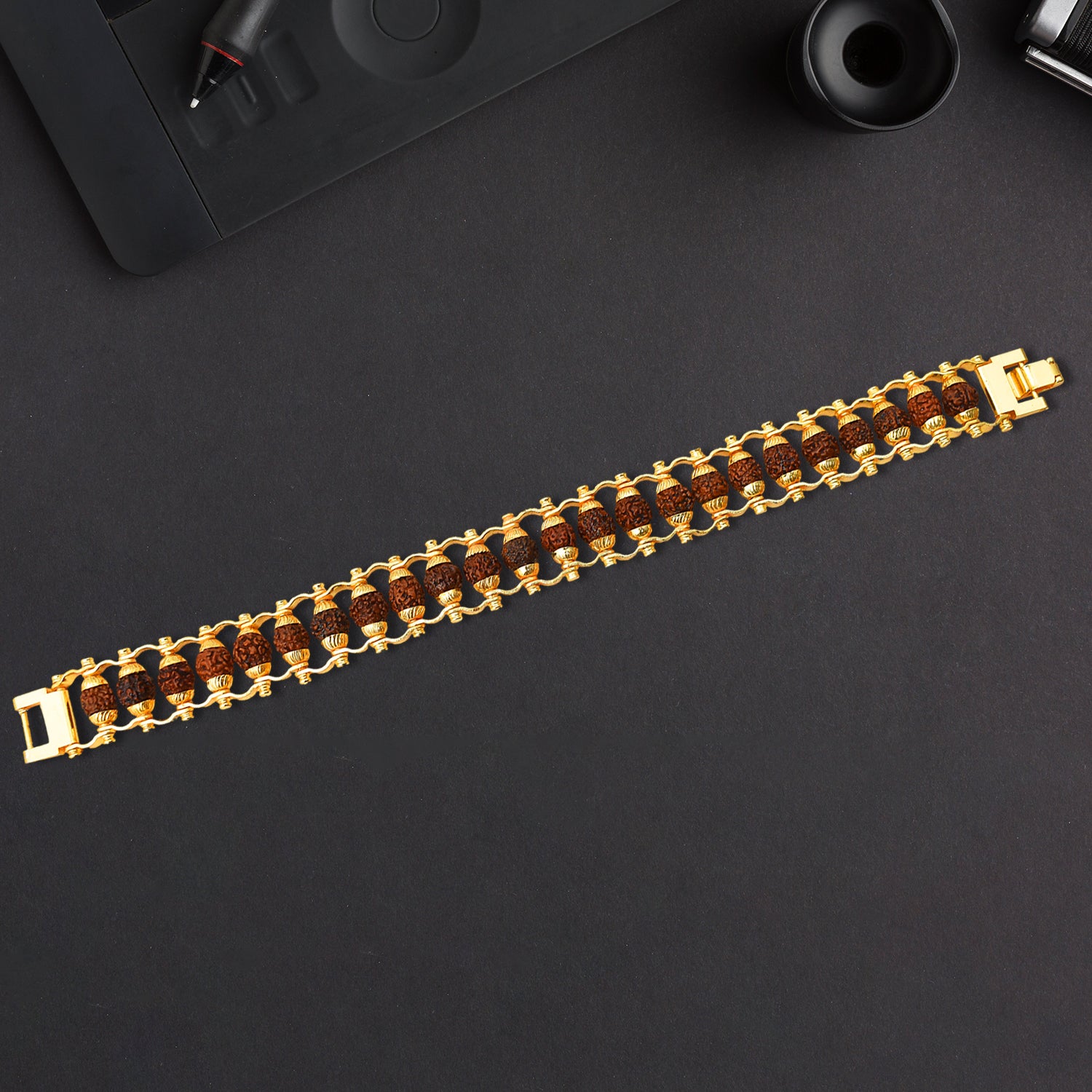 Rudraksha Rakhi For Brother  Golden Modern Rudraksha Bracelet Rakhi (1 Pc)